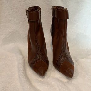Brown ankle booties. 4” heal w/gold buckle.